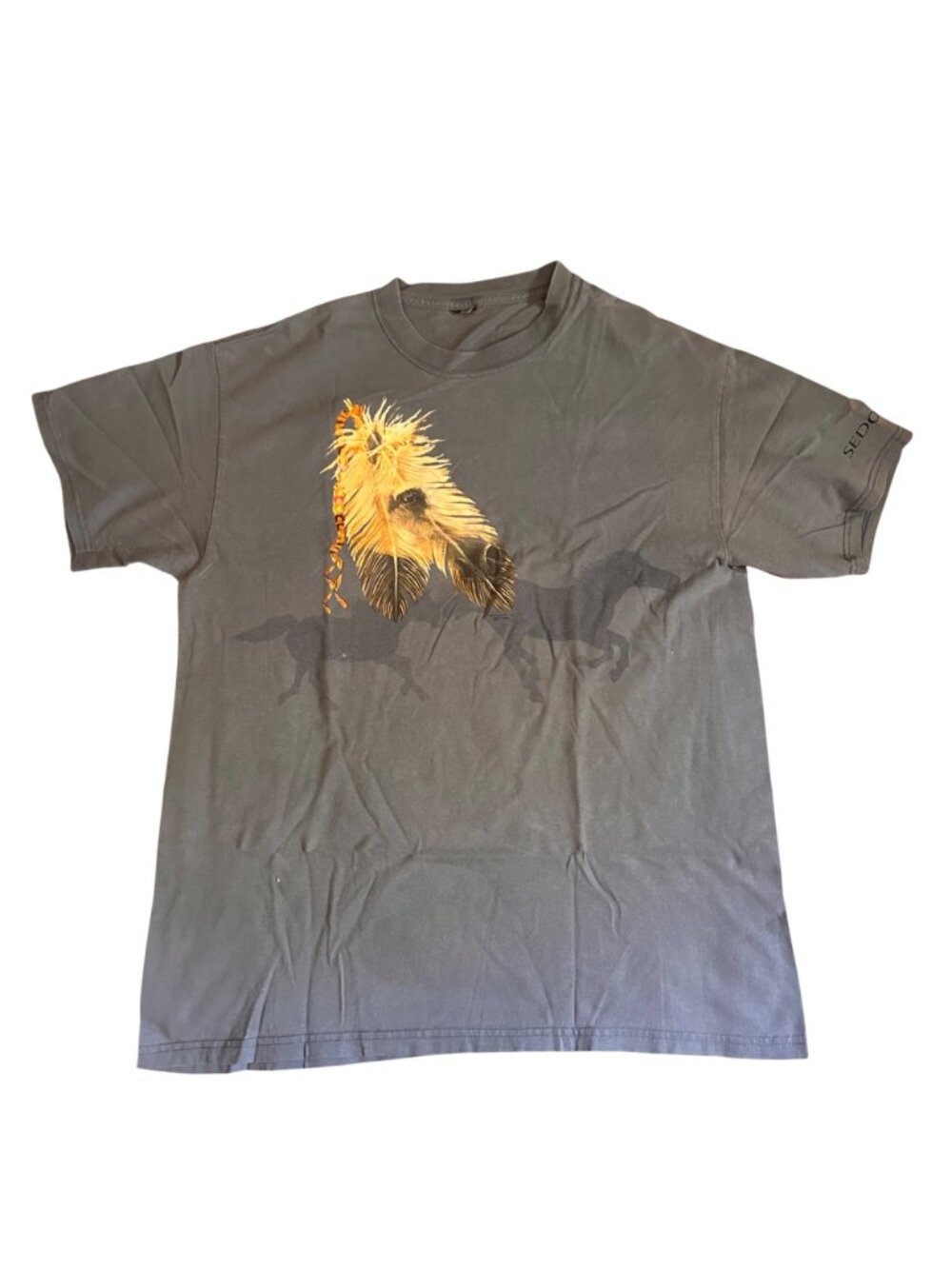 Vintage Sedona Native American Feather & Horses Graphic T-Shirt Gray Short Sleev - Picture 2 of 12